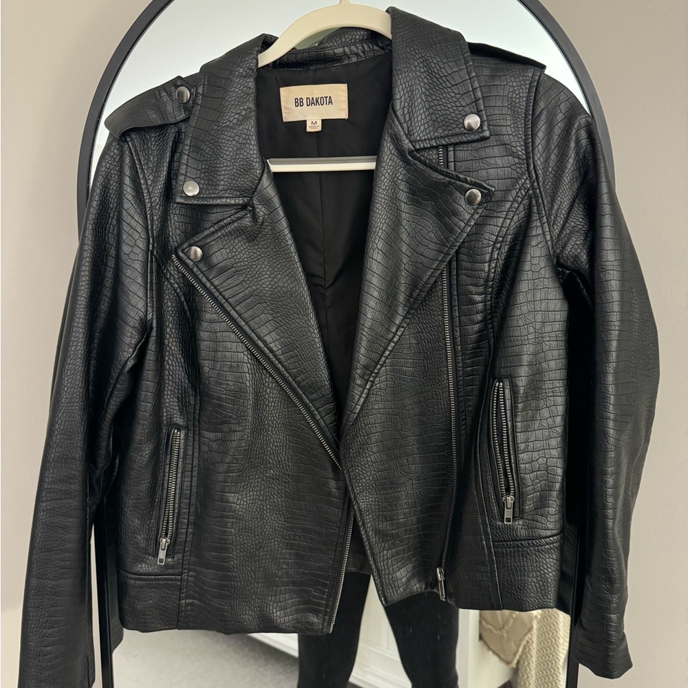 BB Dakota Croc Black Leather Jacket